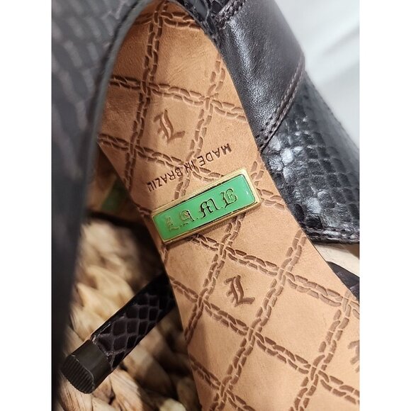 L.A.M.B. Peep Toe/Open Toe Ankle Strap Two Tone High Heels - Picture 7 of 9